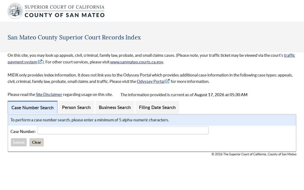 Redwood City residents directory San Mateo Superior Court MIDX search