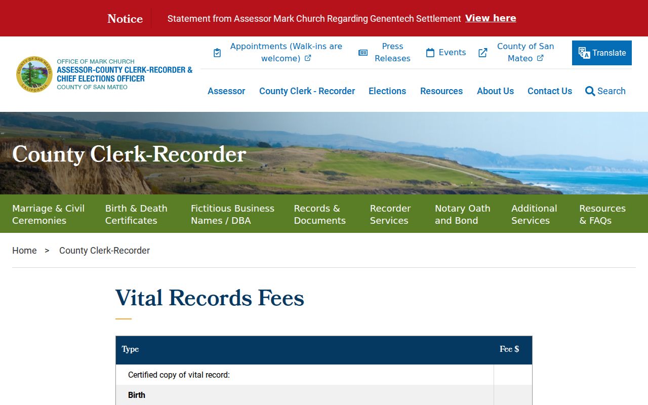 Redwood City previous residents county vital records information