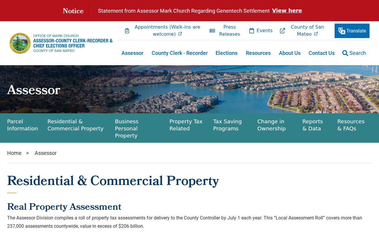 Redwood City street directory County assessment roll guidance